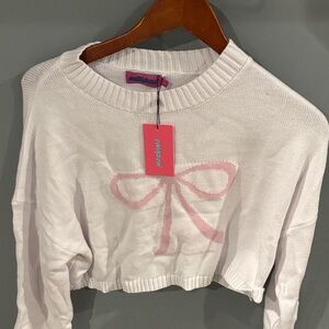 Edikted Pink Bow Cropped Sweater